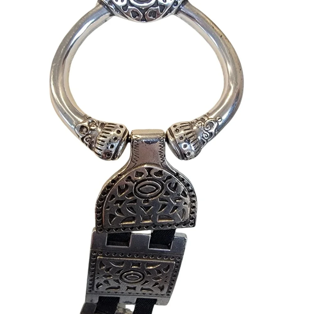 Vtg Silver Tone Belt Womens 2X Metal Squares Elastic Stretch Heavy Artsy Boho‎